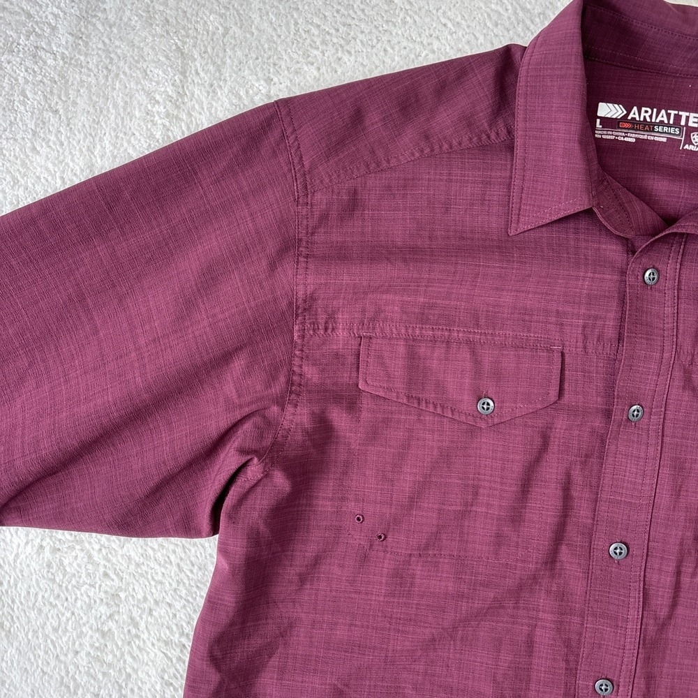 ARIAT Tek Heat Series Mens Long Sleeve Shirt Large Burgundy Lightweight Vented - Picture 16 of 16